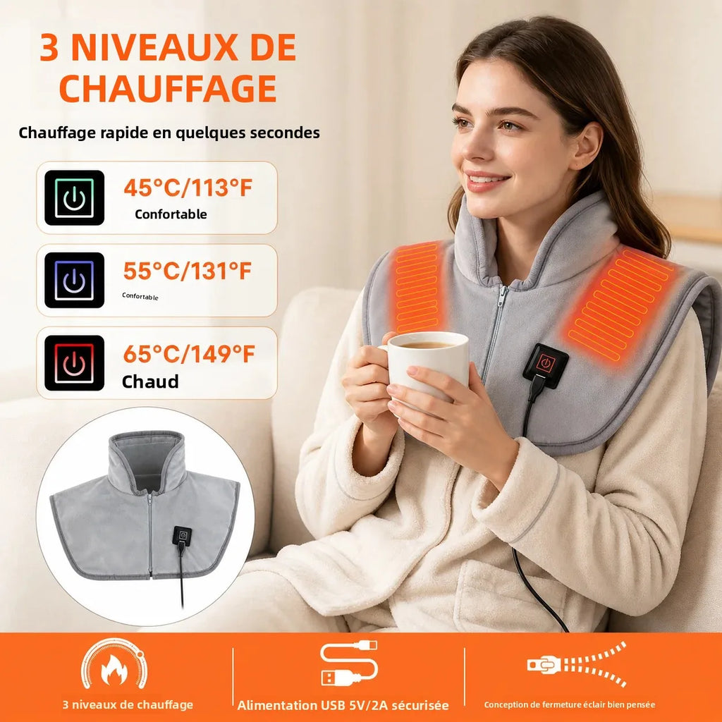 Châle chauffant Cozya : 3 niveaux de chaleur, moment cocooning avec un thé