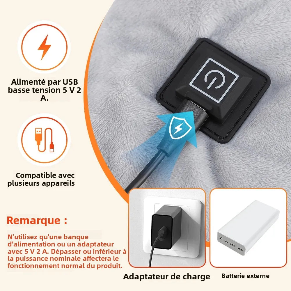 Châle chauffant alimenté par USB, compatible batterie externe