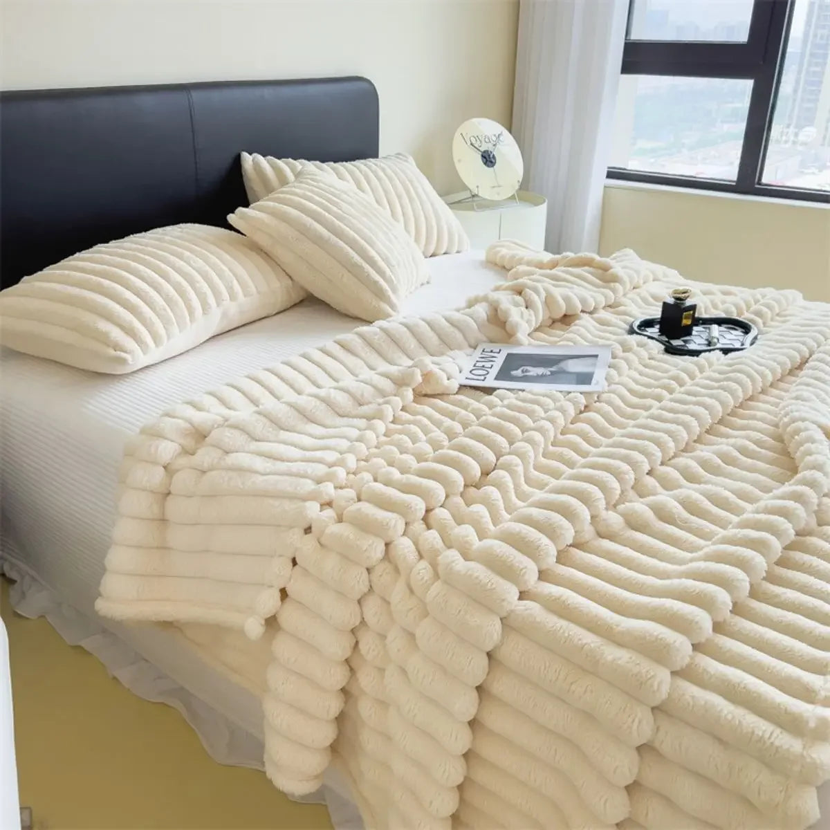 Plaid peluche blanc crème