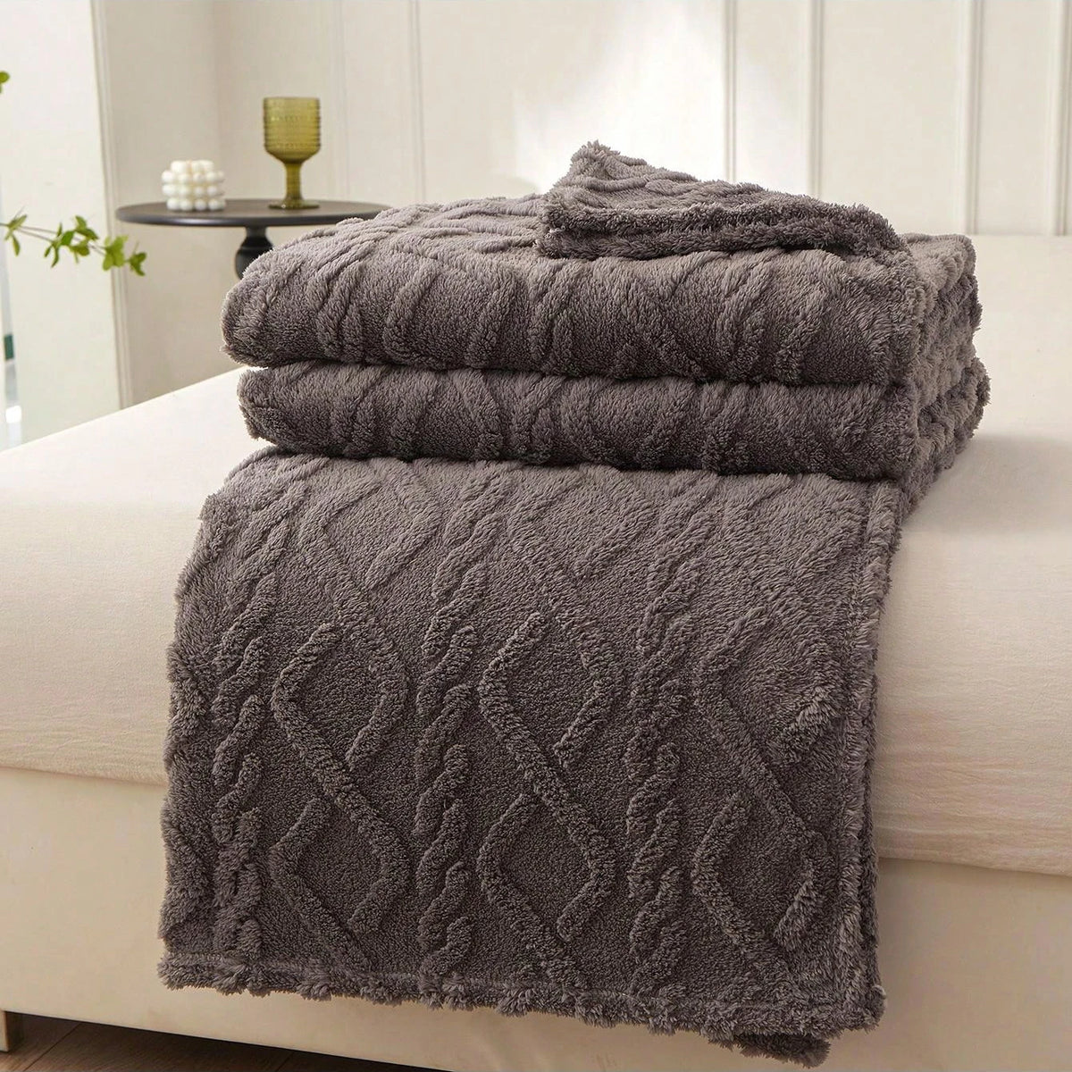 Plaid polaire torsadé gris